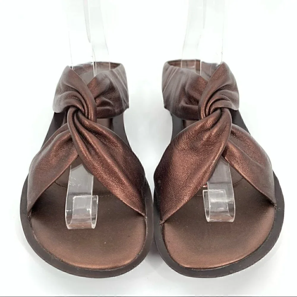 Rockport womens sandals size 8.5 bronze leather platform wedges